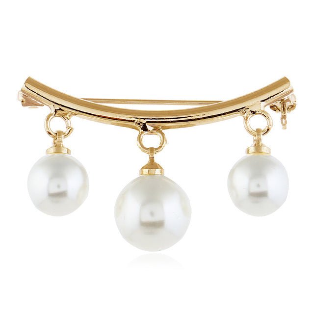 Fashion Pearl Fixed Strap Charm Safety Pin Brooch Sweater Cardigan Clip Chain Brooches Jewelry Wholesale - Broochs- Brooch - Broochs -