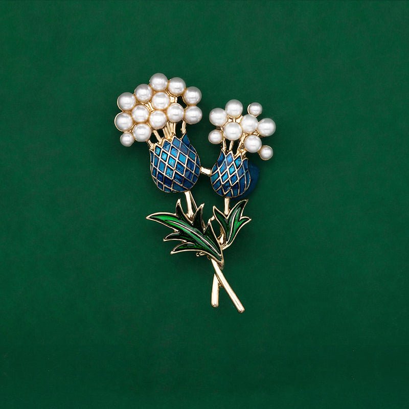 Fashionable Trendy Plant And Pearl Brooch In Alloy And Enamel - Broochs- Brooch - Broochs -