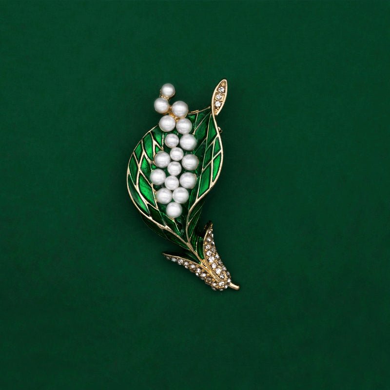 Fashionable Trendy Plant And Pearl Brooch In Alloy And Enamel - Broochs- Brooch - Broochs -