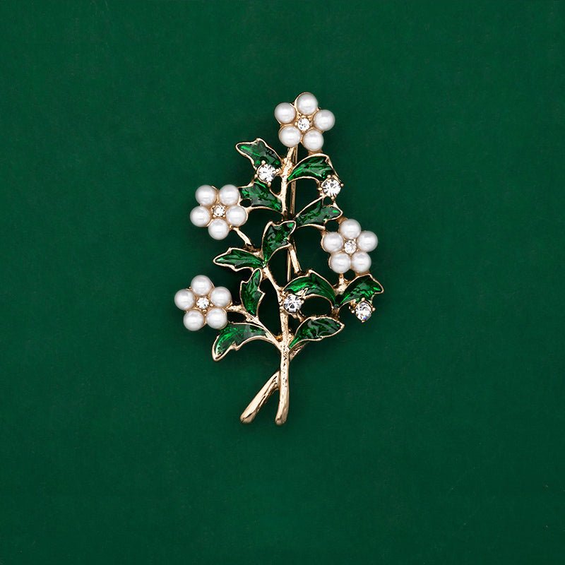 Fashionable Trendy Plant And Pearl Brooch In Alloy And Enamel - Broochs- Brooch - Broochs -