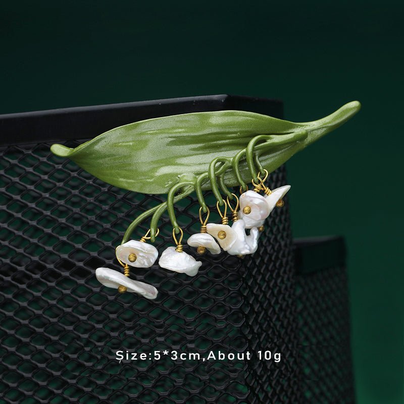 Fashionable Trendy Plant And Pearl Brooch In Alloy And Enamel - Broochs- Brooch - Broochs -