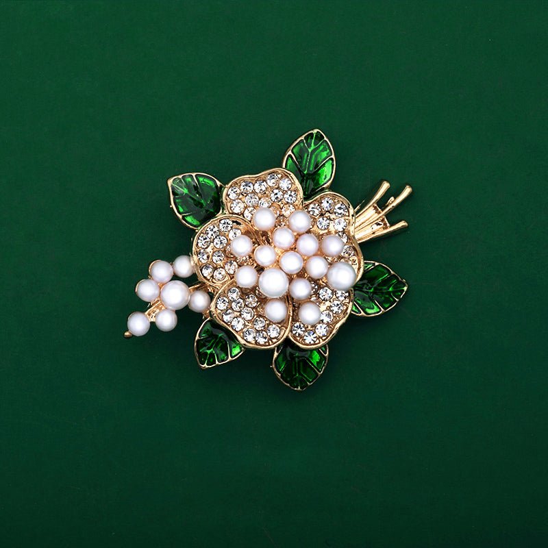 Fashionable Trendy Plant And Pearl Brooch In Alloy And Enamel - Broochs- Brooch - Broochs -
