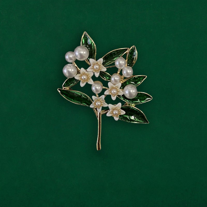 Fashionable Trendy Plant And Pearl Brooch In Alloy And Enamel - Broochs- Brooch - Broochs -