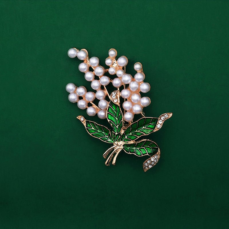 Fashionable Trendy Plant And Pearl Brooch In Alloy And Enamel - Broochs- Brooch - Broochs -