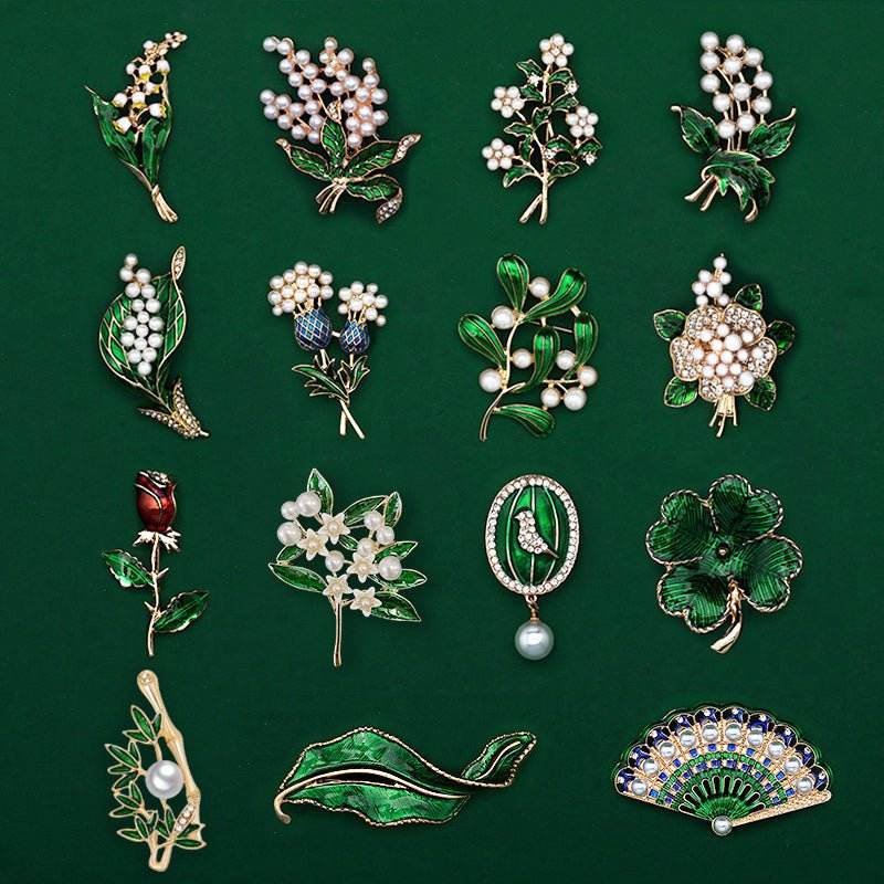 Fashionable Trendy Plant And Pearl Brooch In Alloy And Enamel - Broochs- Brooch - Broochs -