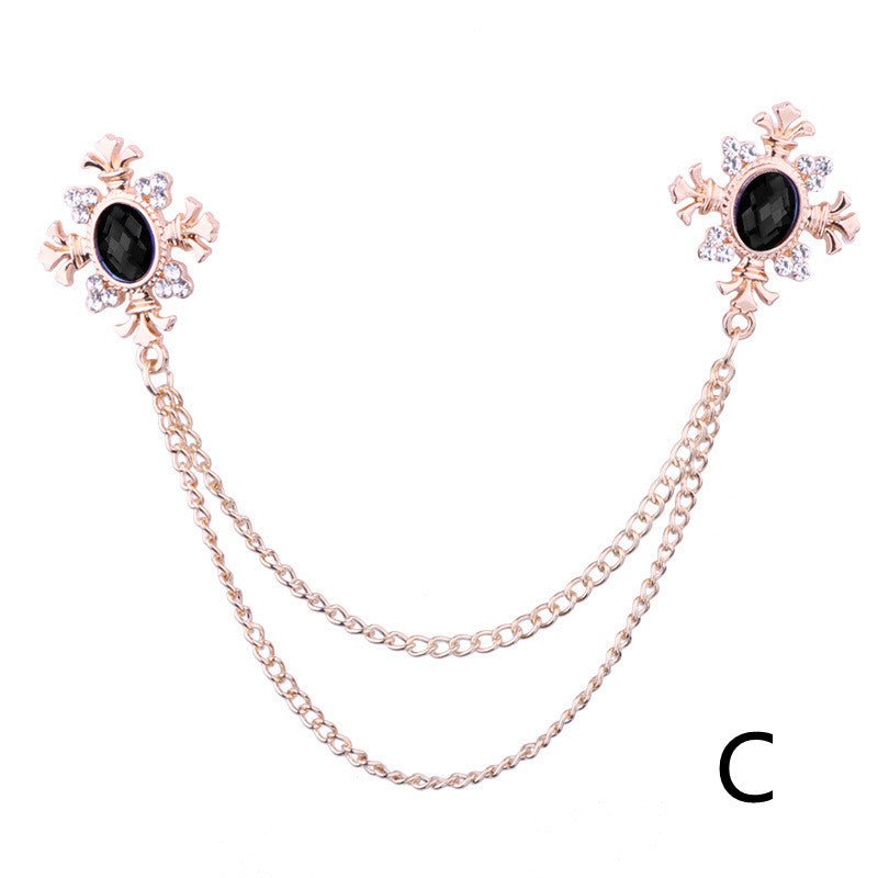 Fringed Rhinestone Cross Collar Chain Accessories Brooch Personalized Collar Pin - Broochs- Brooch - Broochs -