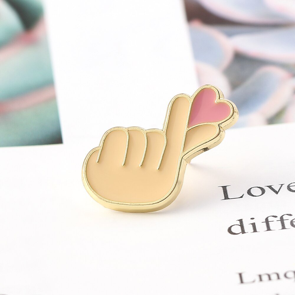 Girl Finger Heart Brooch Denim Shirt Men's And Women's Clothing Accessories - Broochs- Brooch - Broochs -