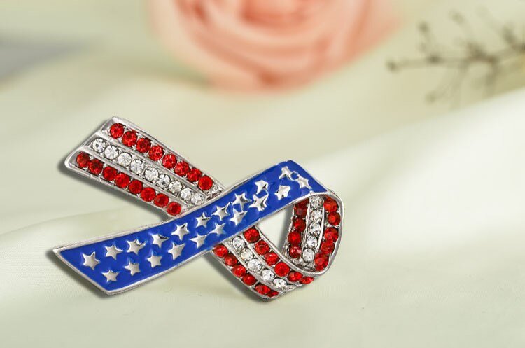 Green Alloy Clothing Pin Ribbon Brooch Diamond American Flag Brooch - Broochs- Brooch - Broochs -