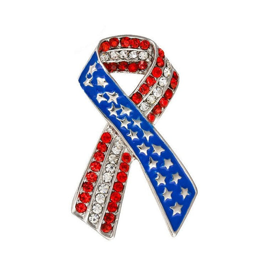 Green Alloy Clothing Pin Ribbon Brooch Diamond American Flag Brooch - Broochs- Brooch - Broochs -