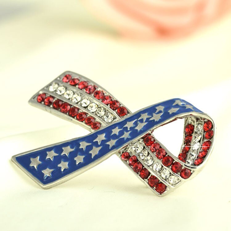 Green Alloy Clothing Pin Ribbon Brooch Diamond American Flag Brooch - Broochs- Brooch - Broochs -