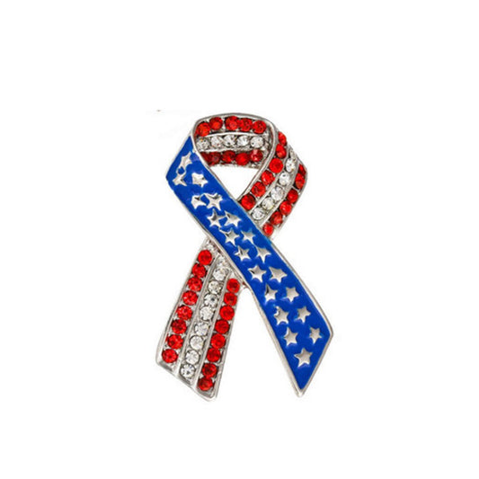 Green Alloy Clothing Pin Ribbon Brooch Diamond American Flag Brooch - Broochs- Brooch - Broochs -