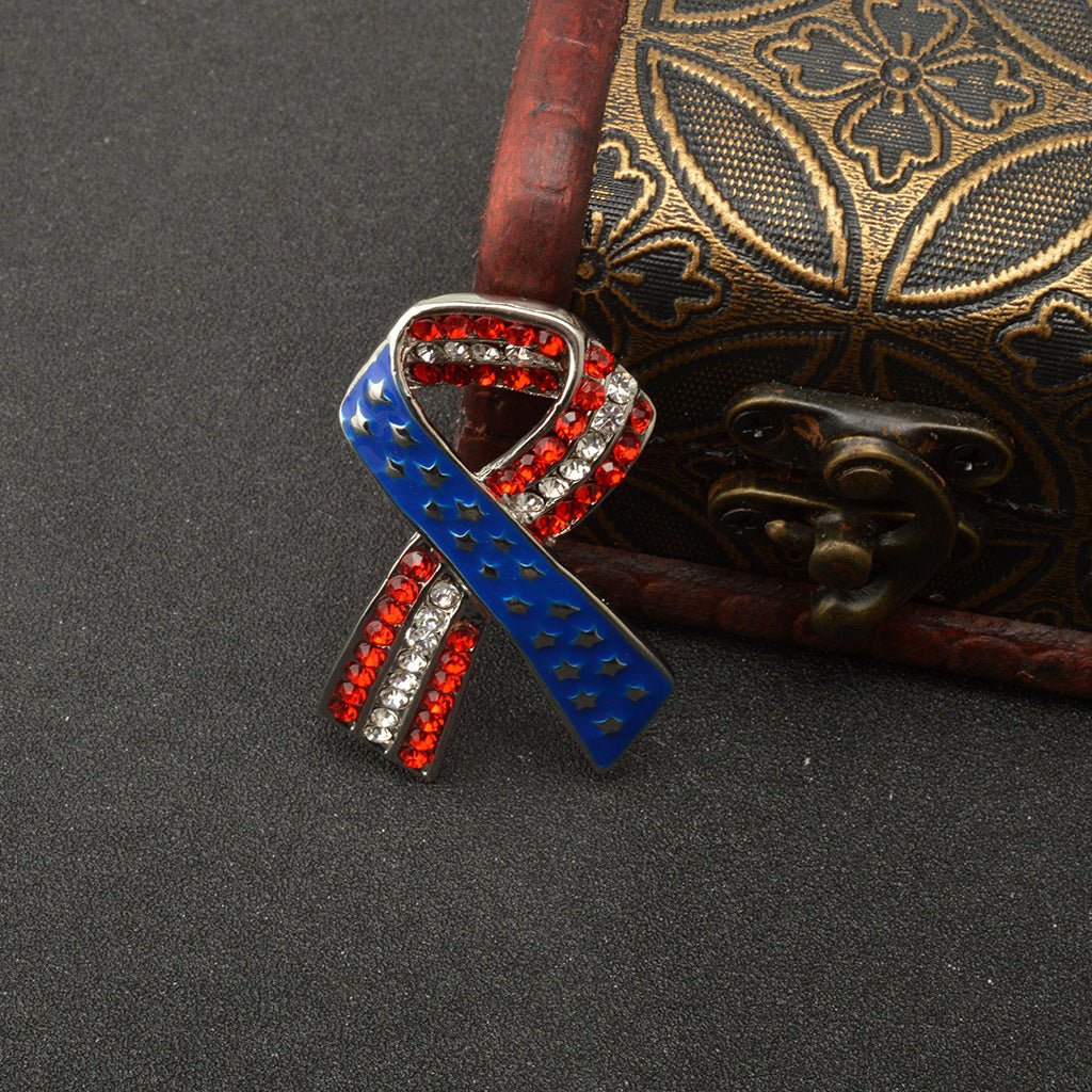 Green Alloy Clothing Pin Ribbon Brooch Diamond American Flag Brooch - Broochs- Brooch - Broochs -