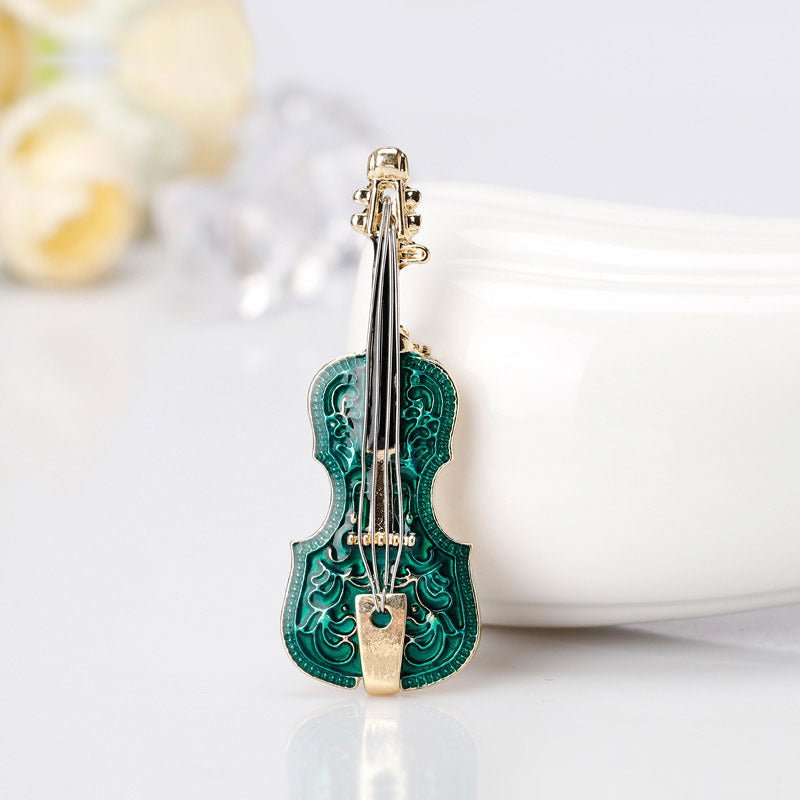 Handmade dripping green violin brooch - Broochs- Brooch - Broochs -