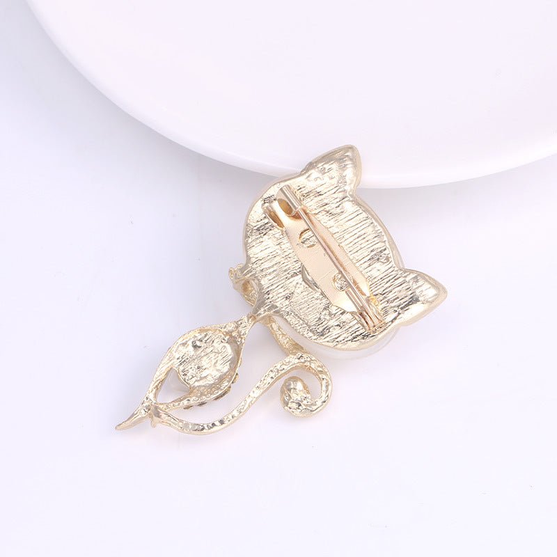 High-end Jewelry Wholesale Alloy Crystal Fashion Cat Eye Kitten Brooch - Broochs- Brooch - Broochs -