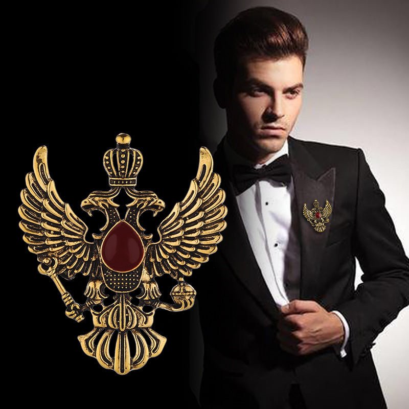High-end Retro Wings Double-headed Eagle Badge Brooch Suit Pin Accessories - Broochs- Brooch - Broochs -