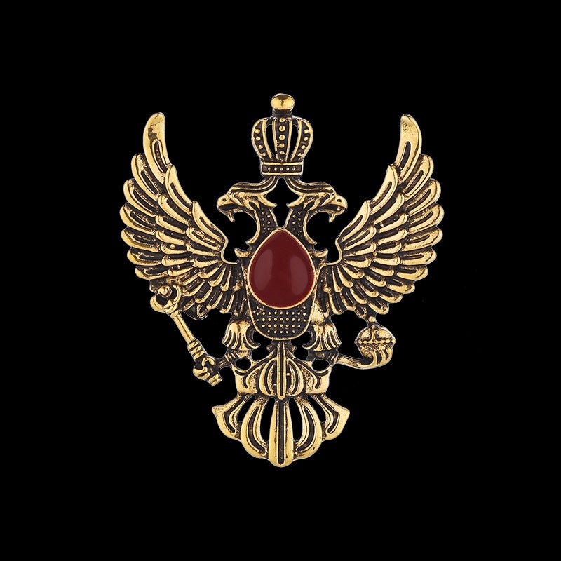 High-end Retro Wings Double-headed Eagle Badge Brooch Suit Pin Accessories - Broochs- Brooch - Broochs -