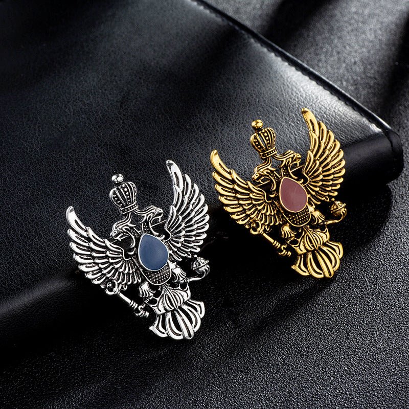 High-end Retro Wings Double-headed Eagle Badge Brooch Suit Pin Accessories - Broochs- Brooch - Broochs -