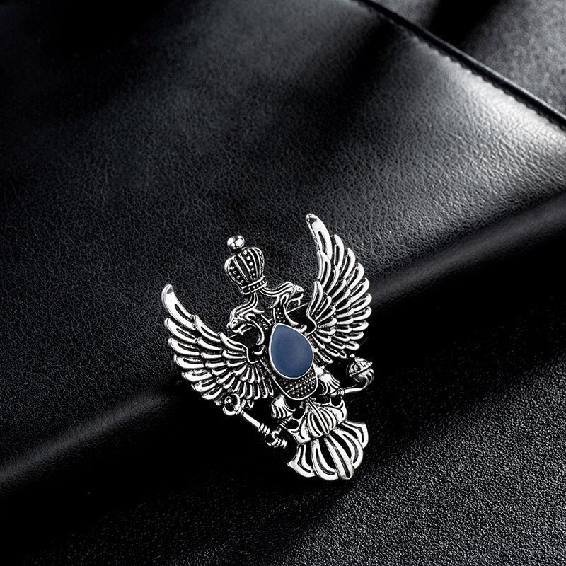 High-end Retro Wings Double-headed Eagle Badge Brooch Suit Pin Accessories - Broochs- Brooch - Broochs -