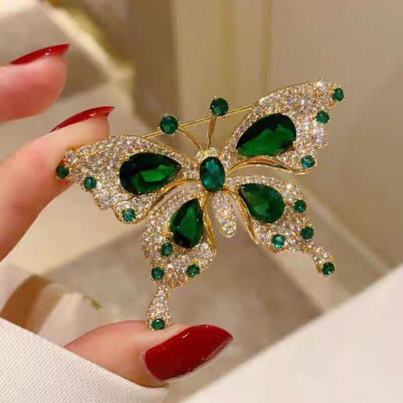 Light Luxury Emerald Butterfly Brooch - Broochs- Brooch - Broochs -