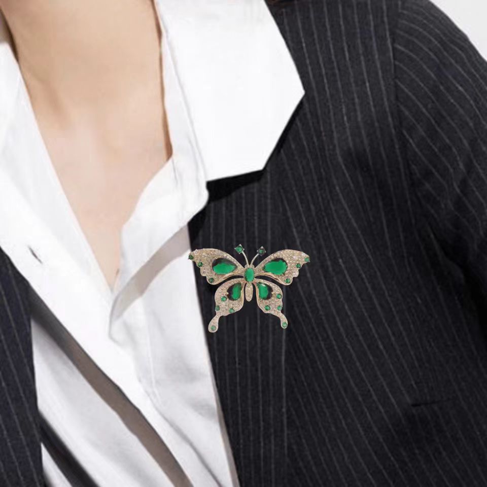 Light Luxury Emerald Butterfly Brooch - Broochs- Brooch - Broochs -