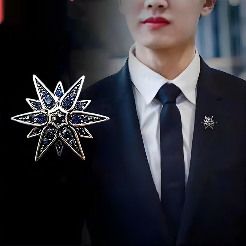 Men's Diamond Six-pointed Star Badge Badge Exquisite Brooch Boutonniere - Broochs- Brooch - Broochs -