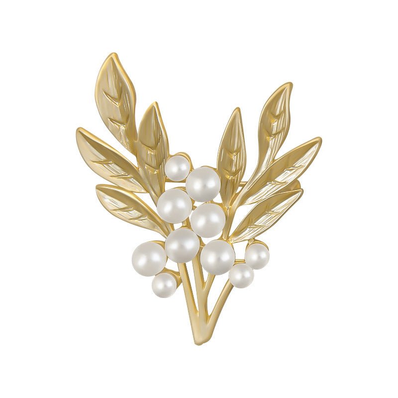 Pearl Leaf Brooch Retro Net Red Simple Temperament Personality Western Decoration Accessories - Broochs- Brooch - Broochs -