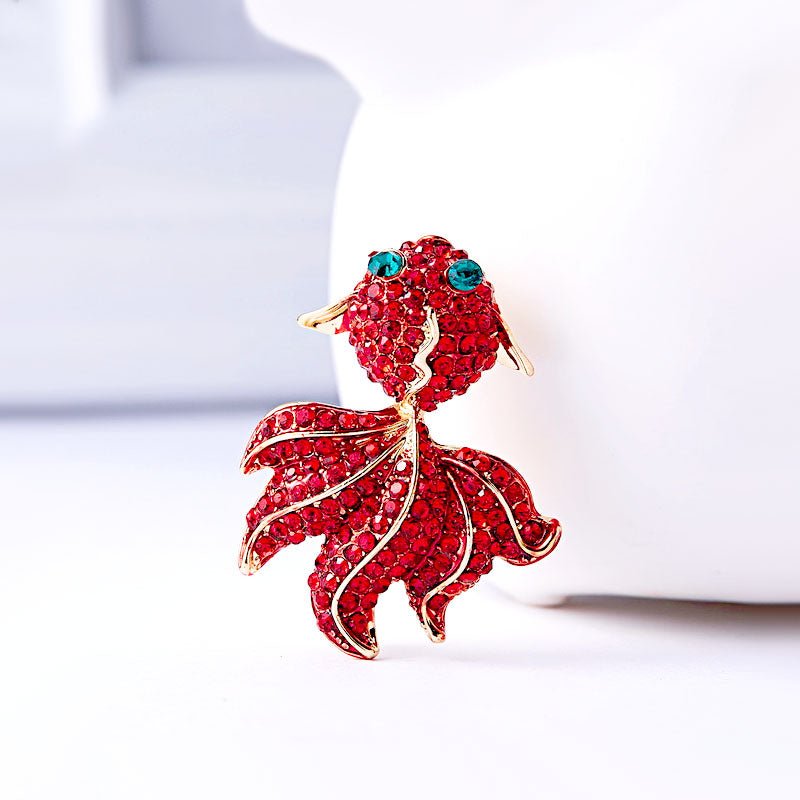 Red Koi Rhinestone Brooch Coat Suit Carp Festival Brooch - Broochs- Brooch - Broochs -