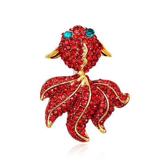 Red Koi Rhinestone Brooch Coat Suit Carp Festival Brooch - Broochs- Brooch - Broochs -