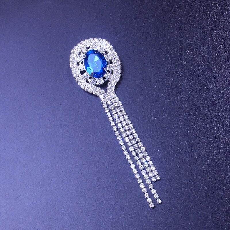 Rhinestone Brooch With Diamonds And Tassels Brooch Sapphire - Broochs- Brooch - Broochs -