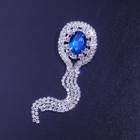 Rhinestone Brooch With Diamonds And Tassels Brooch Sapphire - Broochs- Brooch - Broochs -