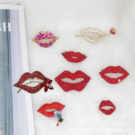 Sexy Temptation Red Lips Brooch Temperament Clothing Ladies Personality Small Suit Dress Pin - Broochs- Brooch - Broochs -