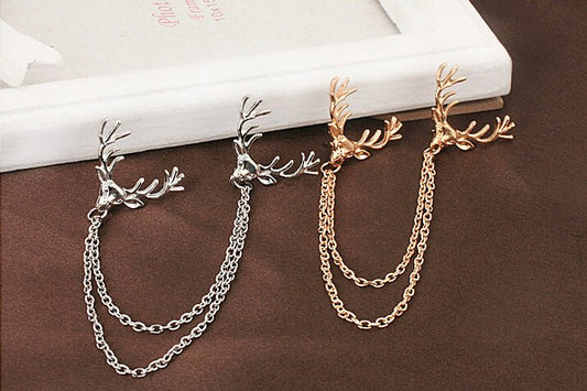 Tassel Chain Deer Head Collar Pin Men's Brooch - Broochs- Brooch - Broochs -