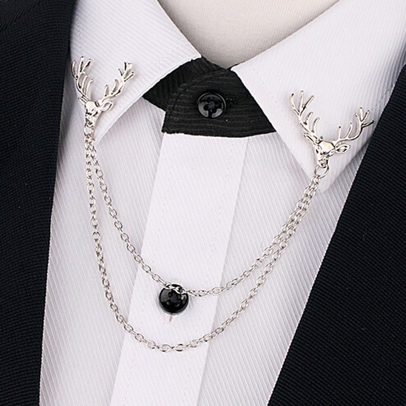 Tassel Chain Deer Head Collar Pin Men's Brooch - Broochs- Brooch - Broochs -