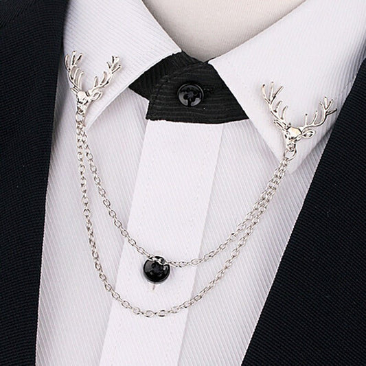 Tassel Chain Deer Head Collar Pin Men's Brooch - Broochs- Brooch - Broochs -