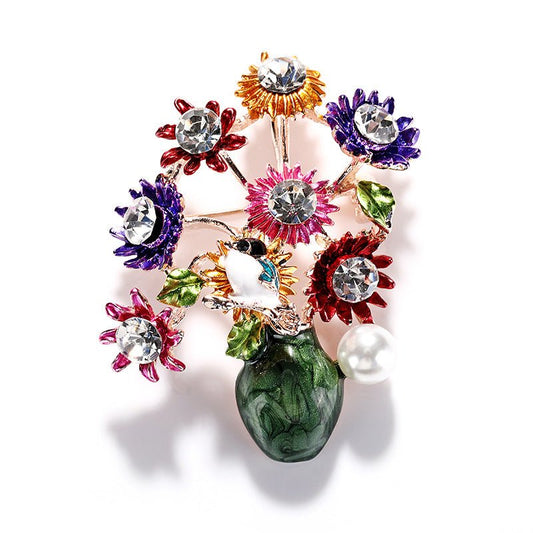 Vase Flower Arrangement Painted Brooch - Broochs- Brooch - Broochs -