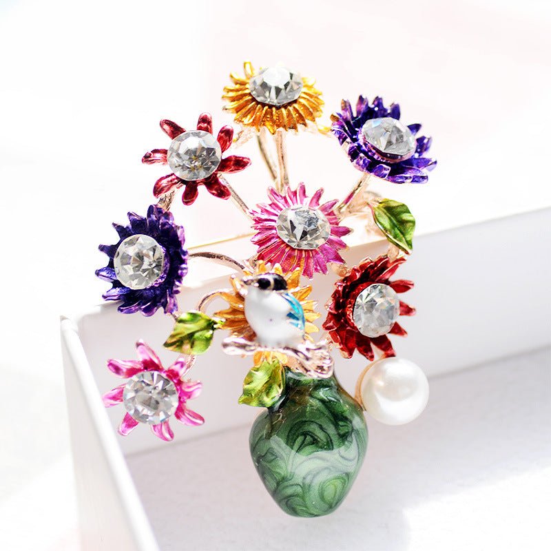 Vase Flower Arrangement Painted Brooch - Broochs- Brooch - Broochs -