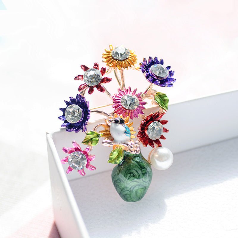 Vase Flower Arrangement Painted Brooch - Broochs- Brooch - Broochs -