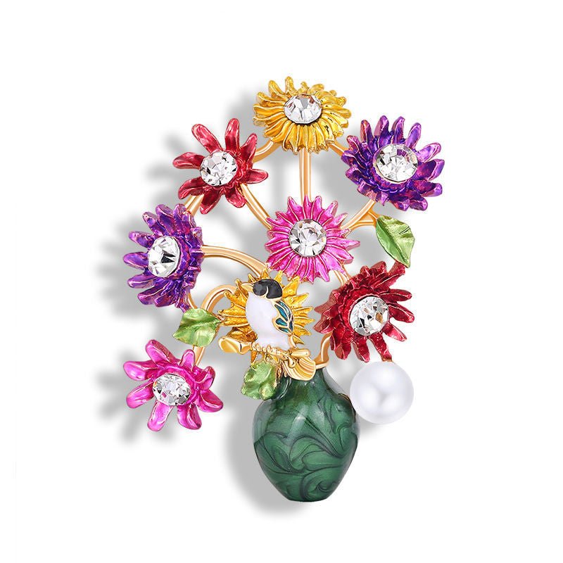 Vase Flower Arrangement Painted Brooch - Broochs- Brooch - Broochs -