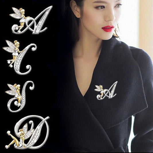 Crystal Alphabet Letter Brooch Pin