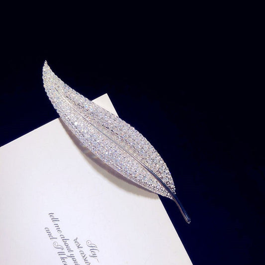 Zircon Crystal Leaf Brooch - Broochs- Brooch - Broochs -